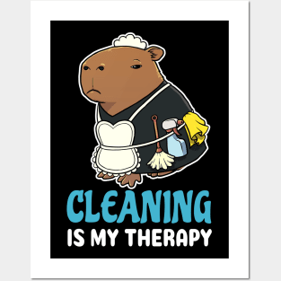 Cleaning is my therapy cartoon Capybara Posters and Art